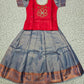 Kids pattu pavadai set with red semi silk top and blue bridal silk skirt by Sri Thulir Tex