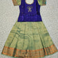 Kids pattu pavadai set with royal blue semi silk top and green bridal silk skirt by Sri Thulir Tex