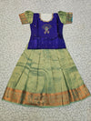 Kids pattu pavadai set with royal blue semi silk top and green bridal silk skirt by Sri Thulir Tex