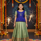 Kids pattu pavadai set with royal blue semi silk top and green bridal silk skirt by Sri Thulir Tex