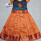 Kids teal blue and orange pattu pavadai set with puff sleeve blouse and zari silk skirt from Sri Thulir Tex