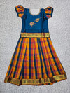 Kids teal blue top with orange navy yellow checked Palum Palam skirt pattu pavadai – Sri Thulir Tex