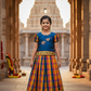 Kids teal blue top with orange navy yellow checked Palum Palam skirt pattu pavadai – Sri Thulir Tex