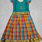 Kids teal blue top with blue orange red Palum Palam checked skirt pattu pavadai – Sri Thulir Tex