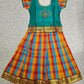 Kids teal green semi-silk top with orange blue checked Palum Palam skirt pattu pavadai – Sri Thulir Tex