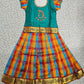 Kids teal green top with orange blue red Palum Palam checked skirt pattu pavadai – Sri Thulir Tex