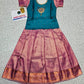 Kids Teal and Pink Pattu Pavadai Set with Semi Silk Top and Bridal Silk Skirt – Traditional South Indian Dress