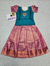 Kids Teal and Pink Pattu Pavadai Set with Semi Silk Top and Bridal Silk Skirt – Traditional South Indian Dress
