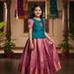 Kids Teal and Pink Pattu Pavadai Set with Semi Silk Top and Bridal Silk Skirt – Traditional South Indian Dress