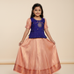 Kids Pattu Pavadai set with violet stone-work top and peach zari woven skirt from Sri Thulir Tex.