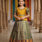 Kids Yellow and Blue Pattu Pavadai Set with Semi Silk Top and Bridal Silk Skirt – Traditional South Indian Dress