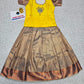 Kids Yellow and Copper Pattu Pavadai Set with Semi Silk Top and Bridal Silk Skirt – Traditional South Indian Dress