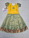 Kids Yellow Top with Gold Bridal Silk Pattu Pavadai Set