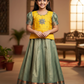 Kids Yellow Top with Gold Bridal Silk Pattu Pavadai Set
