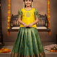 Kids Yellow and Green Pattu Pavadai Set with Semi Silk Top and Bridal Silk Skirt – Traditional South Indian Dress
