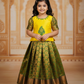 Kids yellow semi silk top with green bridal silk zari skirt – Pattu Pavadai Set – Sri Thulir Tex