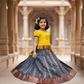 Kids Pattu Pavadai set with yellow stone-work top and grey zari woven skirt from Sri Thulir Tex.