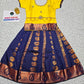 Kids yellow top and navy blue emboss skirt pattu pavadai set – Sri Thulir Tex