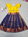 Kids yellow top and navy blue emboss skirt pattu pavadai set – Sri Thulir Tex
