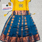 Kids pattu pavadai with yellow top and peacock blue emboss skirt – Sri Thulir Tex