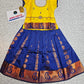 Kids pattu pavadai with yellow top and royal blue emboss skirt – Sri Thulir Tex