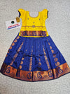 Kids pattu pavadai with yellow top and royal blue emboss skirt – Sri Thulir Tex