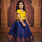Kids pattu pavadai with yellow top and royal blue emboss skirt – Sri Thulir Tex