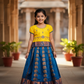 Kids pattu pavadai with yellow top and royal blue emboss skirt – Sri Thulir Tex