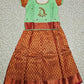 Mint green and maroon silk pattu pavadai for kids with puff sleeves and stone work neckline – Sri Thulir Tex traditional South Indian wear