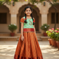 Mint green and maroon silk pattu pavadai for kids with puff sleeves and stone work neckline – Sri Thulir Tex traditional South Indian wear