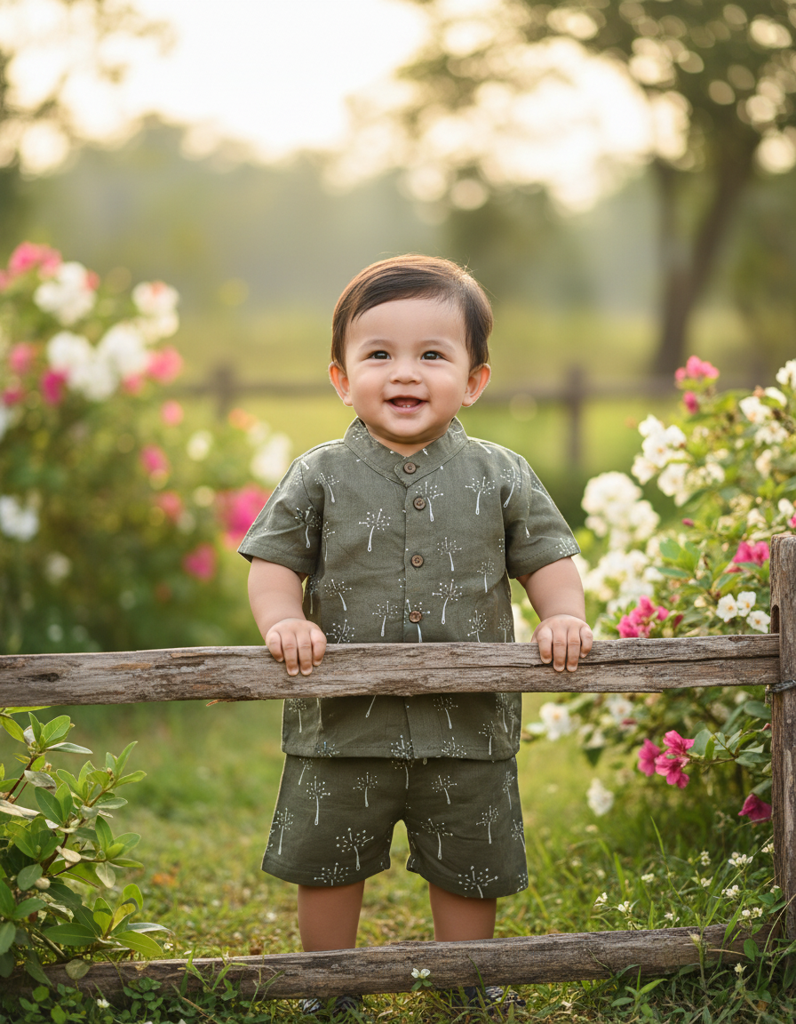 Pack of 3 multi-printed muslin button jabla tops for 6–12 month babies in red, mint green, and olive – Sri Thulir Tex