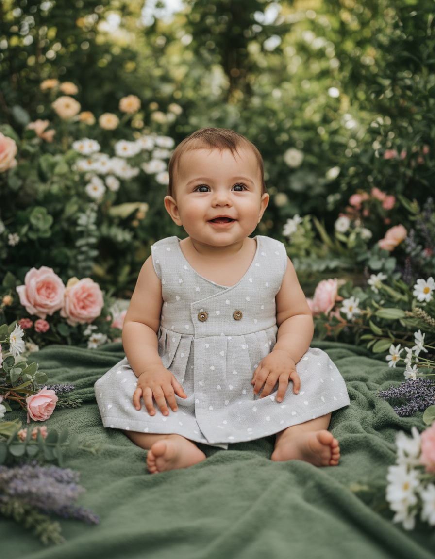 Grey muslin jabla baby frock with white heart prints and front buttons – Sri Thulir Tex