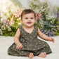Olive green muslin baby jabla frock with white printed pattern and front buttons – Sri Thulir Tex