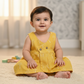 Yellow muslin jabla frock with white print and front buttons for newborns – Sri Thulir Tex