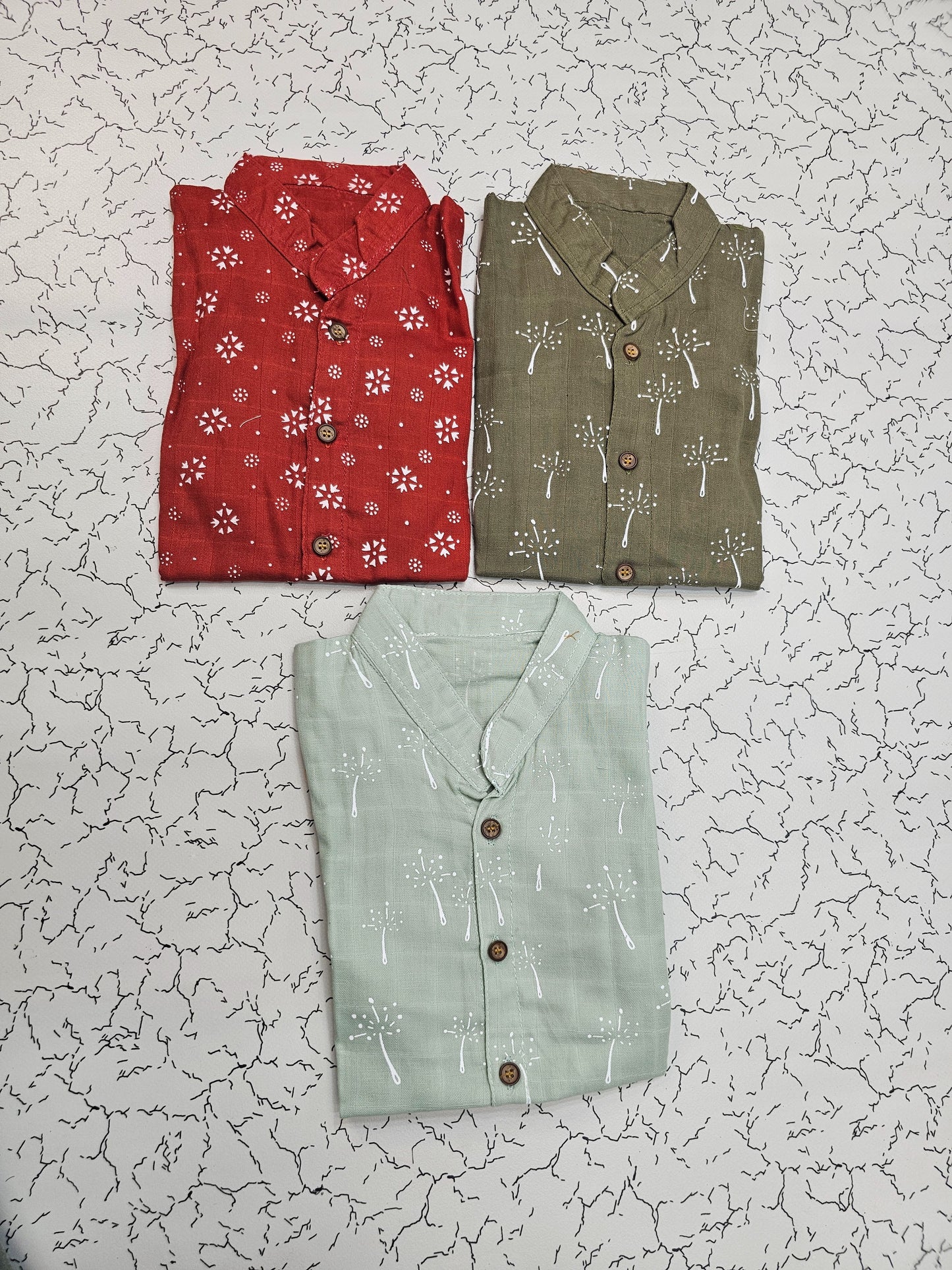 Pack of 3 muslin baby button jabla tops for 6–12 months in assorted multi-printed colours – Sri Thulir Tex