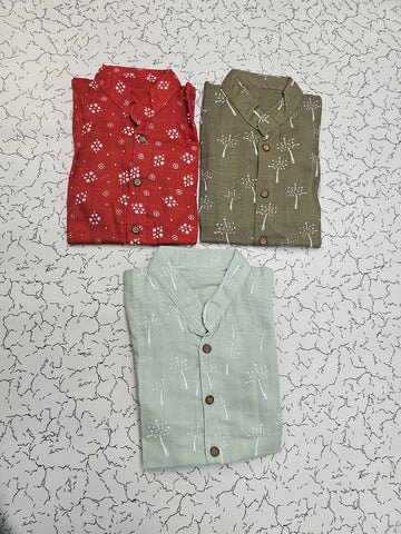 Pack of 3 muslin baby button jabla tops for 6–12 months in assorted multi-printed colours – Sri Thulir Tex