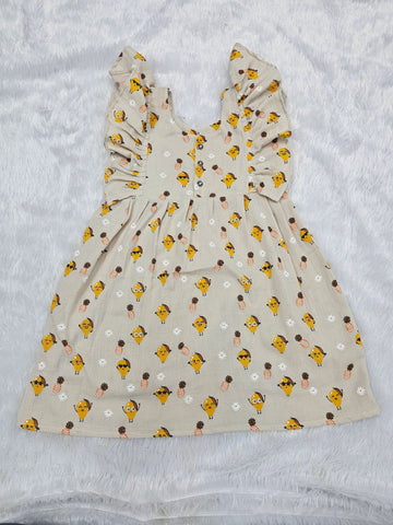 Cream muslin baby jabla frock with pineapple print and butterfly sleeves front open design – Sri Thulir Tex