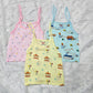 Pack of 3 newborn muslin rope type jabla tops in yellow, peach, and blue with multi printed designs.