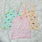Pack of 3 newborn muslin rope type jabla tops in yellow, peach, and blue with multi printed designs.