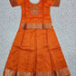 Orange semi silk pattu pavadai for girls with puff sleeve and zari border – Sri Thulir Tex