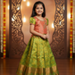 Peach and green silk pattu pavadai for girls with stone embroidery blouse and zari bridal silk skirt – Sri Thulir Tex