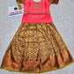 Peach pink and golden bridal silk pattu pavadai for kids with puff sleeves and stone embroidery – Sri Thulir Tex traditional South Indian festive dress