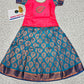 Pink and blue bridal silk pattu pavadai for kids with puff sleeves and leaf embroidery – Sri Thulir Tex South Indian traditional festive wear for girls