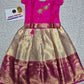 Pink and cream Banarasi semi silk pattu pavadai for girls with puff sleeve and golden zari border – Sri Thulir Tex