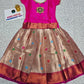 Pink and golden Banarasi semi silk pattu pavadai for girls with puff sleeve and zari border – Sri Thulir Tex