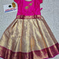 Pink and golden Banarasi semi silk pattu pavadai for girls with puff sleeve and zari border – Sri Thulir Tex