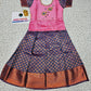 Pink and navy blue bridal silk pattu pavadai for kids with puff sleeves and dual peacock embroidery – Sri Thulir Tex South Indian traditional kids wear