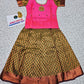 Pink and olive green bridal silk pattu pavadai for kids with puff sleeves and necklace-style embroidery – Sri Thulir Tex traditional South Indian festive wear