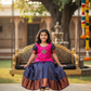 Pink and royal blue bridal silk pattu pavadai for kids with puff sleeves and star stone embroidery – Sri Thulir Tex South Indian festive dress