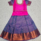 Pink and royal blue kids pattu pavadai set with stonework neck design and zari bridal silk skirt – Sri Thulir Tex